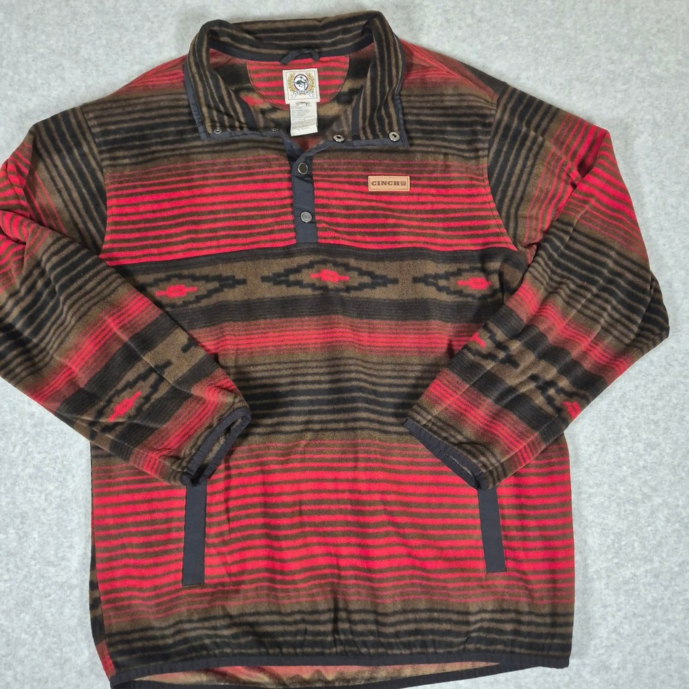 Cinch Fleece Pullover Mens L Red Brown Southwestern Aztec Snap Neck MWK1514012